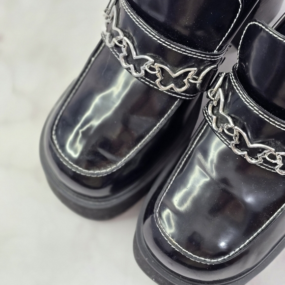 Delias Dolls Kill Loafer Women 10 Black Patent There She Platform Butterfly Shoe - Picture 5 of 11